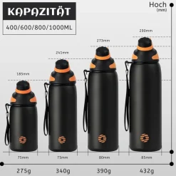 Fjbottle Edelstahl Trinkflasche Sport 400ml mit magnetischem Deckel, BPA-frei