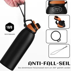Fjbottle Edelstahl Trinkflasche Sport mit Magnetischem Deckel, 1500ml - Ideal