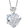 FJ Damen 925 Sterling Silber Schmetterling Herz Geburtsstein Halskette Schmuck