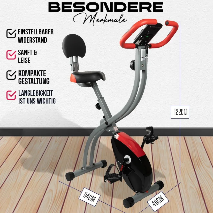 Fjoerdesports Senioren Heimtrainer, faltbarer Fahrradtrainer, Schwarz-Rot
