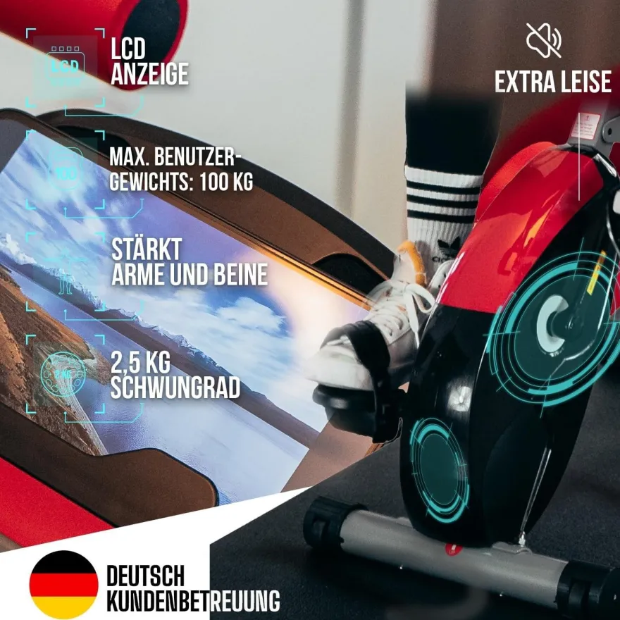 Fjoerdesports Senioren Heimtrainer, faltbarer Fahrradtrainer, Schwarz-Rot