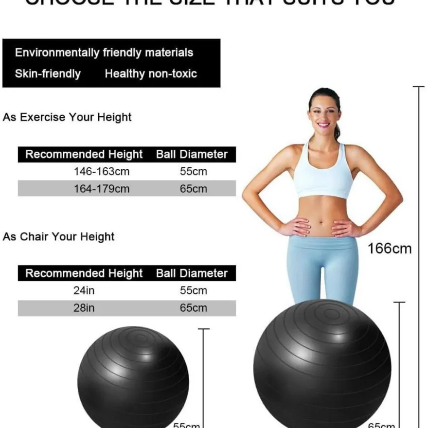 flintronic Gymnastikball 55cm Schwarz mit Fußpumpe - Anti-Burst, Yoga, Pilates