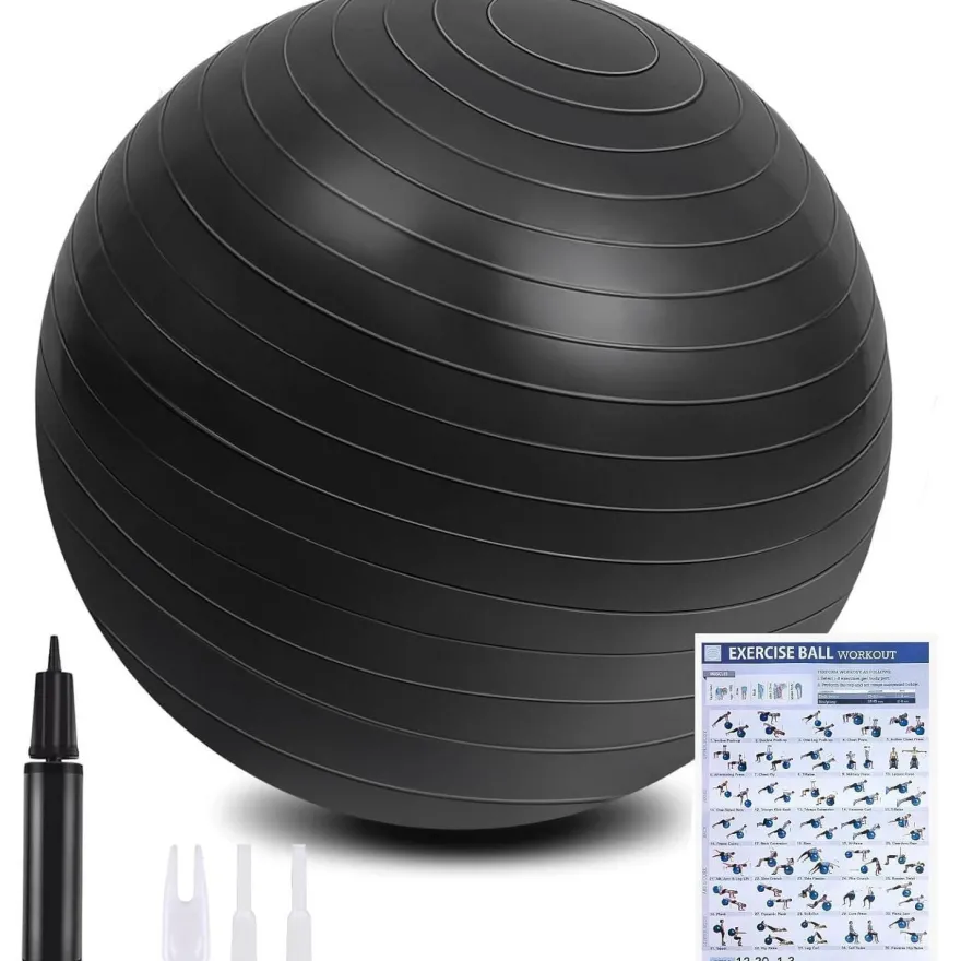 flintronic Gymnastikball 55cm Schwarz mit Fußpumpe - Anti-Burst, Yoga, Pilates