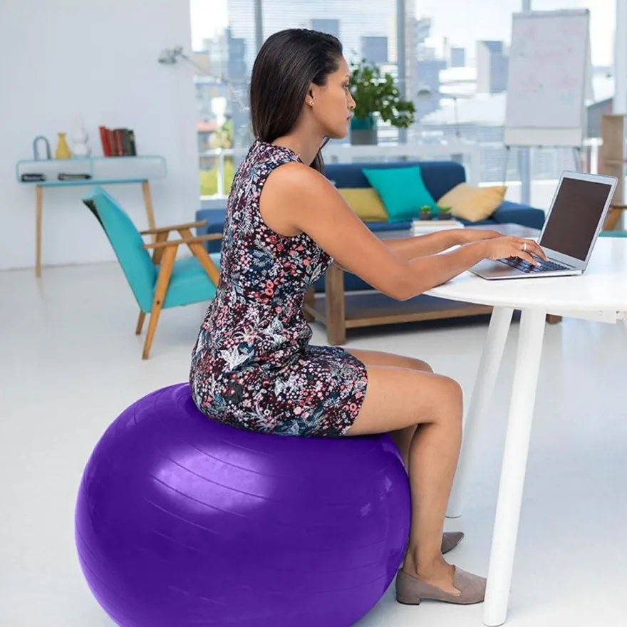flintronic Gymnastikball 55cm Violett mit Fußpumpe - Anti-Burst, Yoga, Pilates