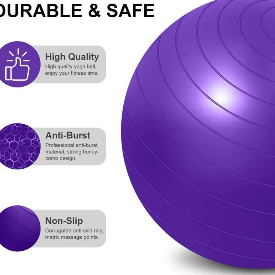 flintronic Gymnastikball 55cm Violett mit Fußpumpe - Anti-Burst, Yoga, Pilates