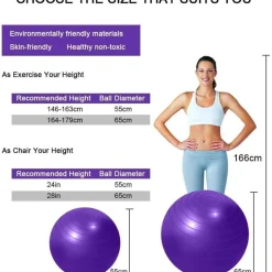 flintronic Gymnastikball 55cm Violett mit Fußpumpe - Anti-Burst, Yoga, Pilates