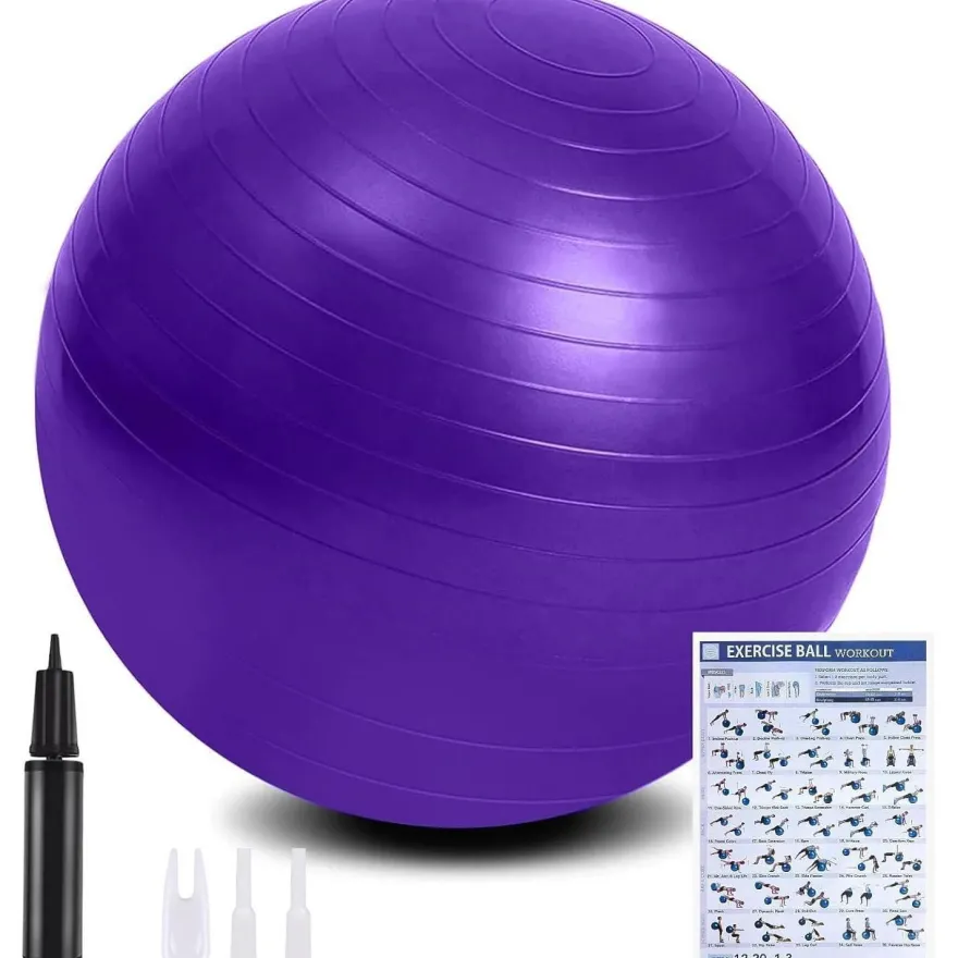 flintronic Gymnastikball 55cm Violett mit Fußpumpe - Anti-Burst, Yoga, Pilates
