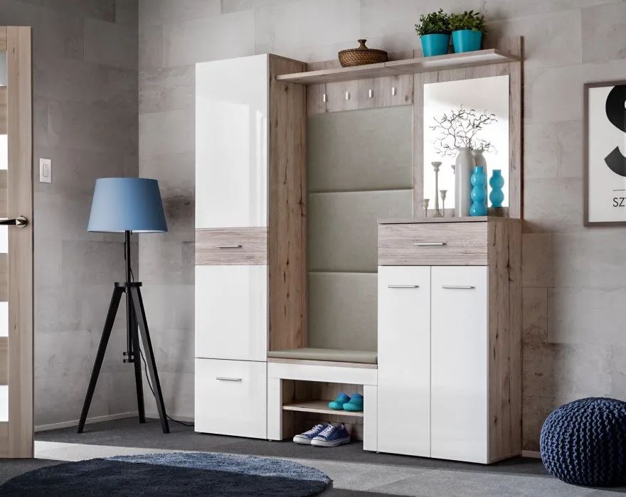 Flurgarderobe Garderoben Schuhschrank Wandpaneel Gustavo VIII Spiegel Hochglanz