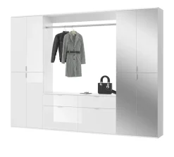 Flur Garderobe Set Garderobenschrank Schuhschrank weiß Hochglanz Spiegel SystemX