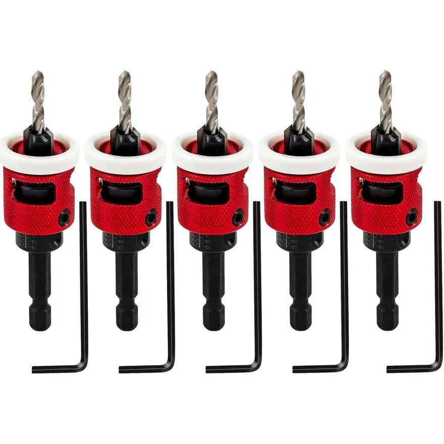 Focstol Bohrsenker mit Tiefenanschlag - 5er Set 4mm Kegelsenker mit 6,35mm