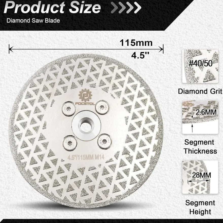 Focstol Diamant Trennscheibe 115mm M14 - Ideal für Granit, Marmor, Fliesen
