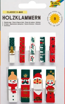 folia 22955 Holzklammern 9 Stück X-Mas Weihnachtsmotive