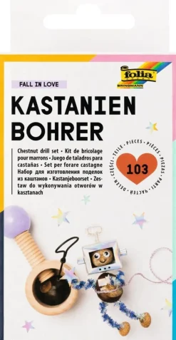 folia 23007 - Kastanienbohrer Bastelset FALL IN LOVE mit Haltevorrichtung aus Holz, 2