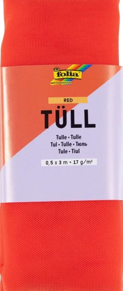 folia 8020 - Tüllstoff in Rot, ca. 50 x 300 cm, Tüll zum Basteln, 17 g/m², handwaschb