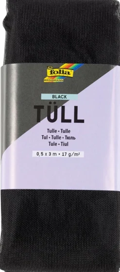 folia 8090 - Tüllstoff in Schwarz, ca. 50 x 300 cm, Tüll zum Basteln, 17 g/m², handwa