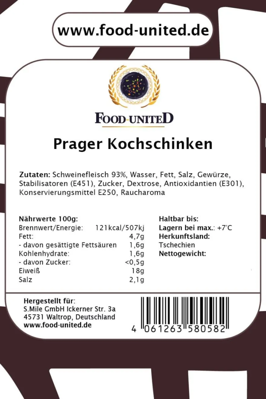 Food-United PRAGER-SCHINKEN 500g das Original Praga-Kochschinken geschnitten