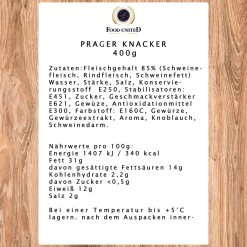 Food-United Speckknacker 400g Prager Knacker Knackwurst Regensburger Art