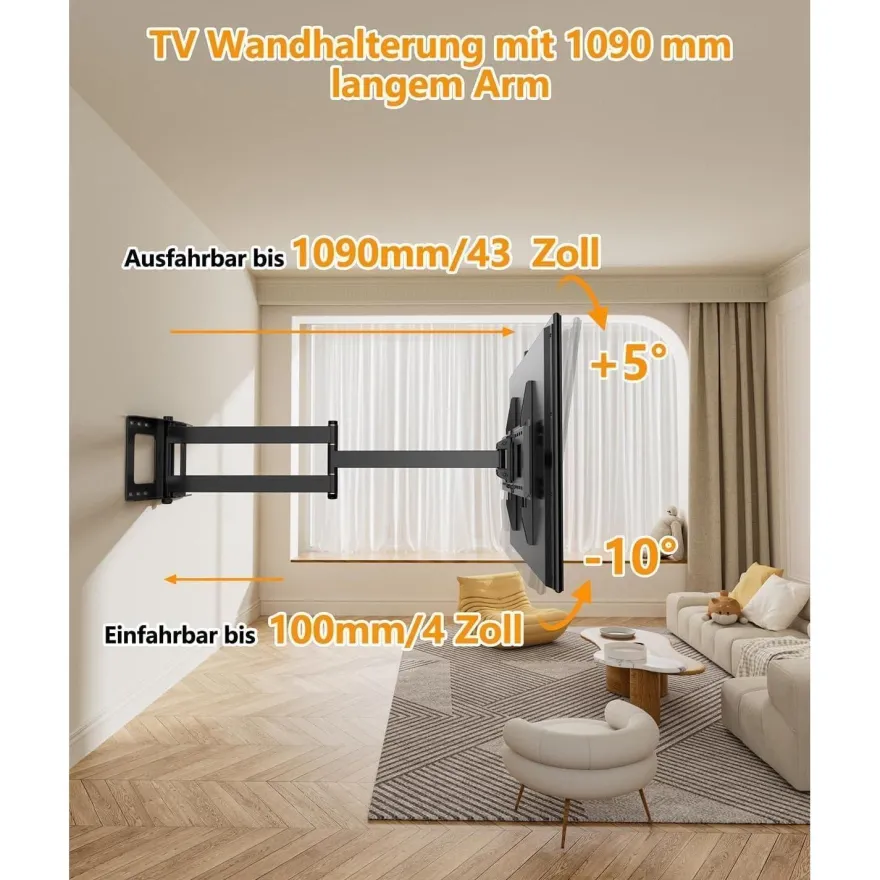 Forging MOUNT TV Wandhalterung mit langem 1090mm Schwenkarm für 37-80 Zoll TVs