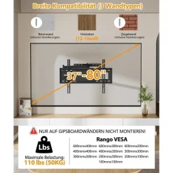 Forging MOUNT TV Wandhalterung mit langem 1090mm Schwenkarm für 37-80 Zoll TVs