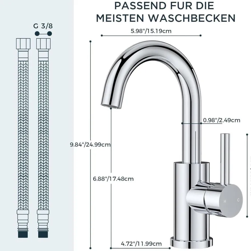Forious Hoch Bad Wasserhahn 360° Drehbar, Edelstahl Waschtischarmatur mit