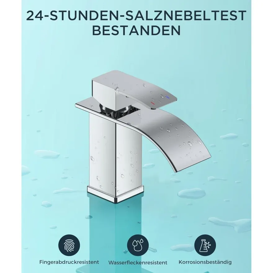 Forious Wasserhahn Bad, Wasserfall Waschtischarmatur Einhandmischer, Chrom