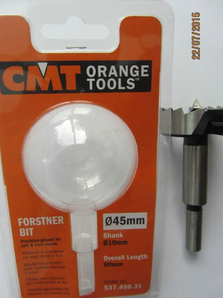 Forstnerbohrer/ Zylinderkopfbohrer SP-Stahl D=45 mm L=90 mm Schaft 10 mm CMT