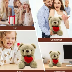 Fouvin Teddybär Plüschbär mit Herz, 23 cm, Kuscheltier für Kinder und als