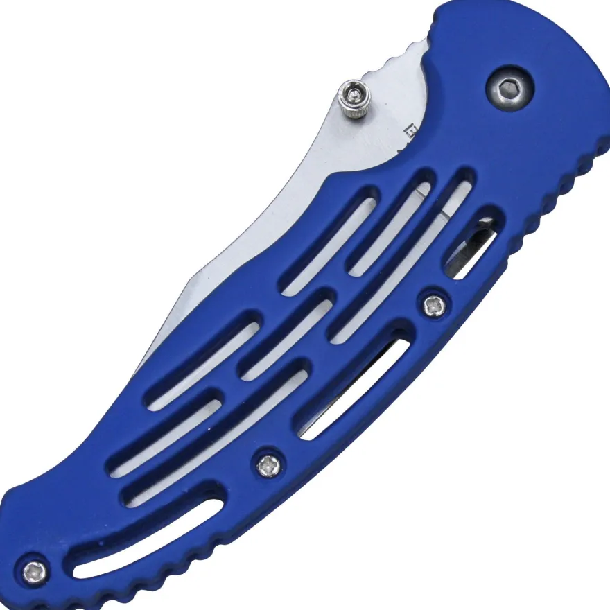 FoxOutdoor Einhandmesser Taschenmesser geschlitzter Griff blau Gürtelclip