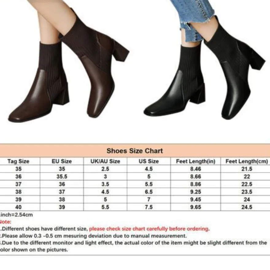 Frauen Knochelstiefel Quadratzehe Stiefel Damen Kleid Arbeiten Sockenstil Schuhe