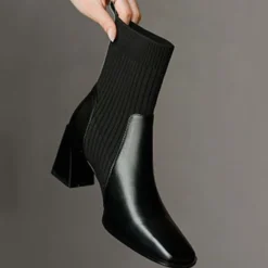 Frauen Knochelstiefel Quadratzehe Stiefel Damen Kleid Arbeiten Sockenstil Schuhe
