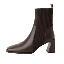 Frauen Knochelstiefel Quadratzehe Stiefel Damen Kleid Arbeiten Sockenstil Schuhe