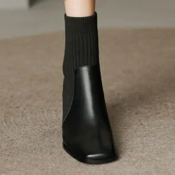 Frauen Knochelstiefel Quadratzehe Stiefel Damen Kleid Arbeiten Sockenstil Schuhe