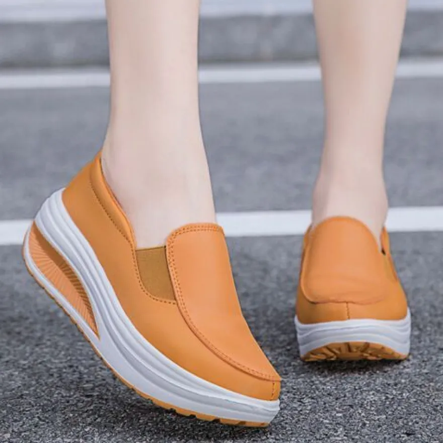 Frauen Ladung Schlupfen Lassige Schuhe Damen Pu Leder Arbeiten Plattform