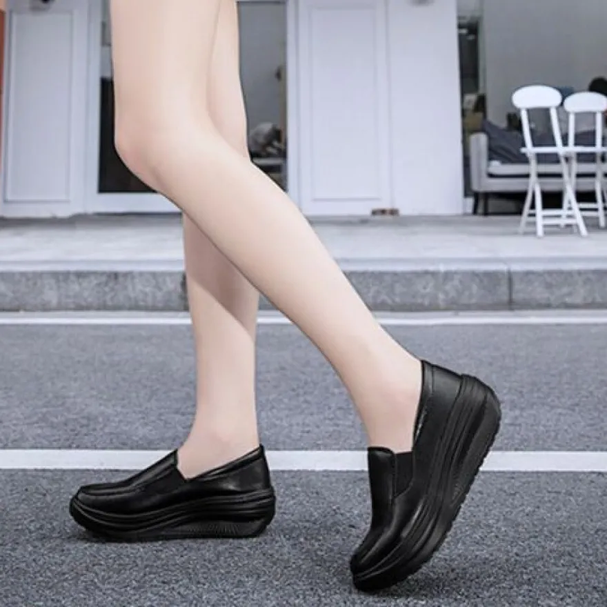 Frauen Ladung Schlupfen Lassige Schuhe Damen Pu Leder Arbeiten Plattform