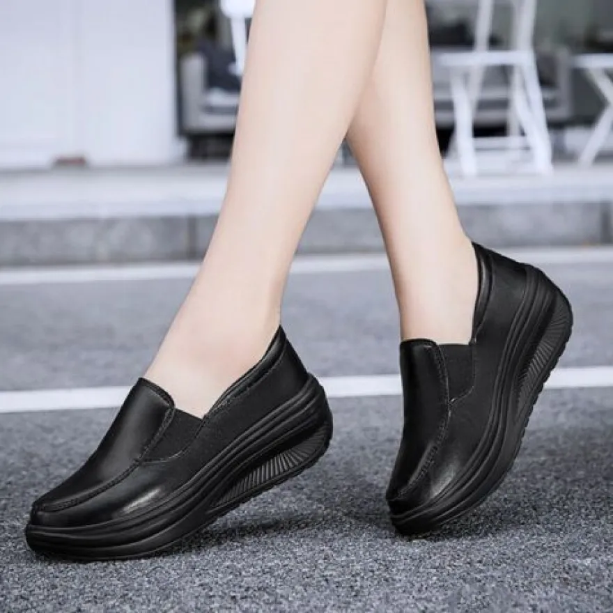 Frauen Ladung Schlupfen Lassige Schuhe Damen Pu Leder Arbeiten Plattform