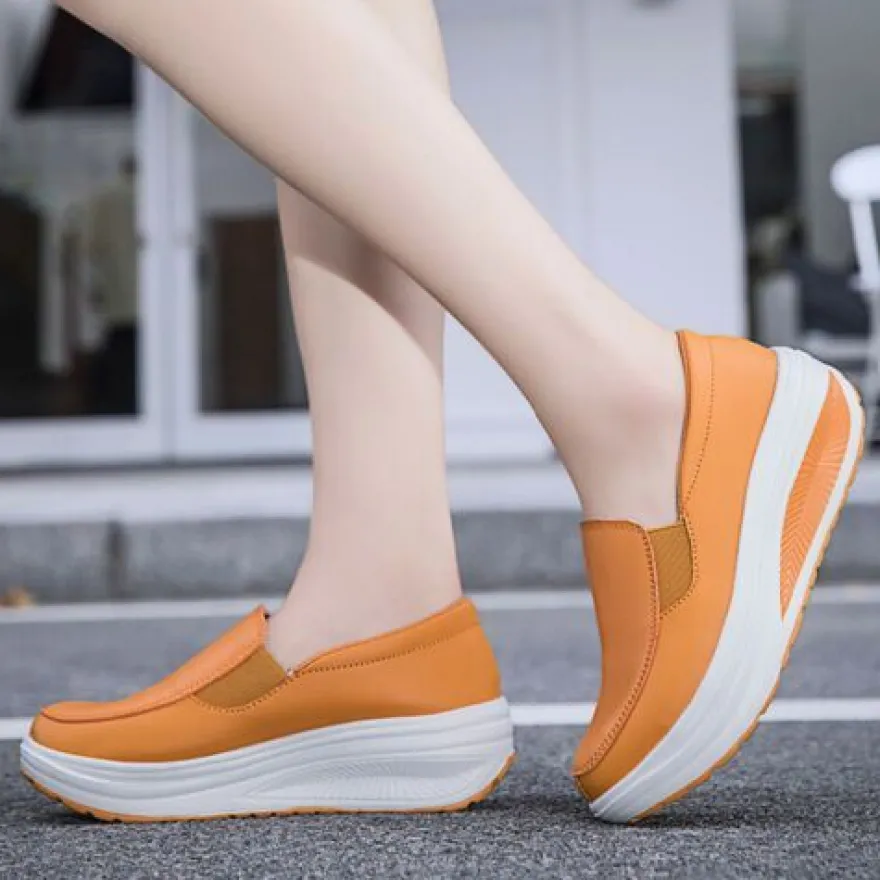 Frauen Ladung Schlupfen Lassige Schuhe Damen Pu Leder Arbeiten Plattform