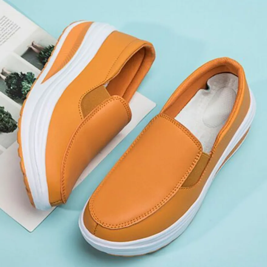 Frauen Ladung Schlupfen Lassige Schuhe Damen Pu Leder Arbeiten Plattform