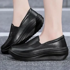 Frauen Ladung Schlupfen Lassige Schuhe Damen Pu Leder Arbeiten Plattform
