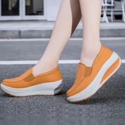 Frauen Ladung Schlupfen Lassige Schuhe Damen Pu Leder Arbeiten Plattform