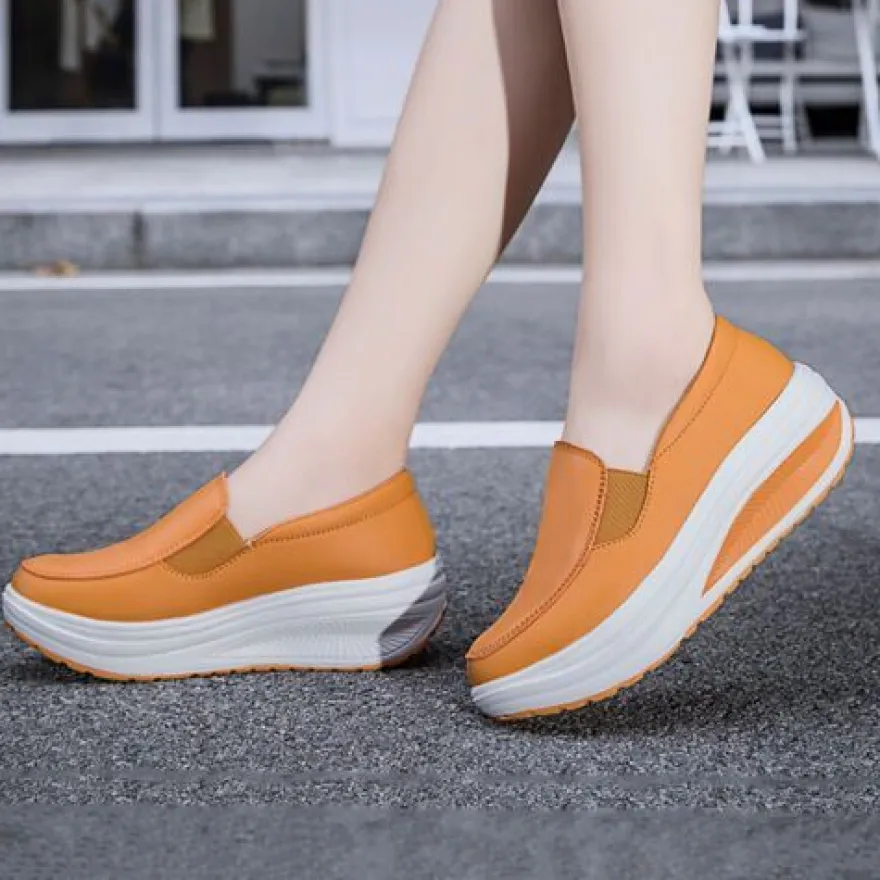 Frauen Ladung Schlupfen Lassige Schuhe Damen Pu Leder Arbeiten Plattform