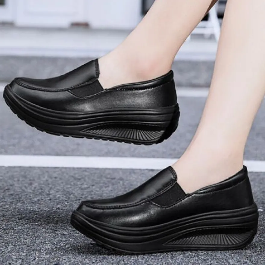 Frauen Ladung Schlupfen Lassige Schuhe Damen Pu Leder Arbeiten Plattform