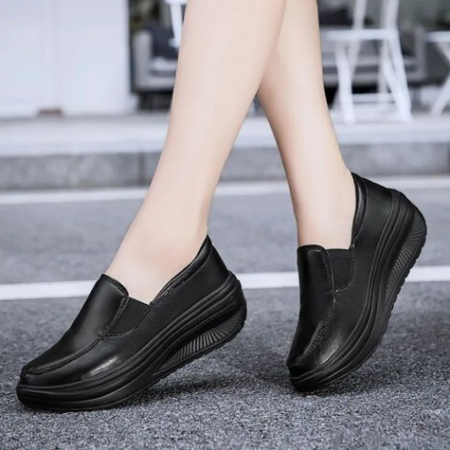 Frauen Ladung Schlupfen Lassige Schuhe Damen Pu Leder Arbeiten Plattform