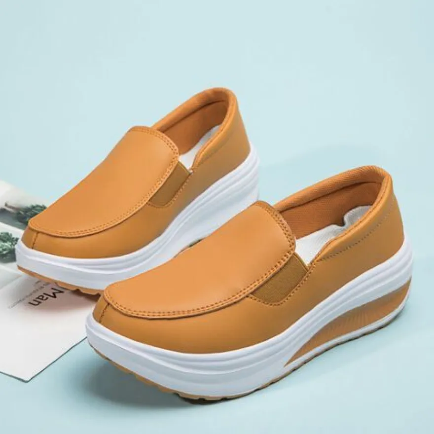 Frauen Ladung Schlupfen Lassige Schuhe Damen Pu Leder Arbeiten Plattform