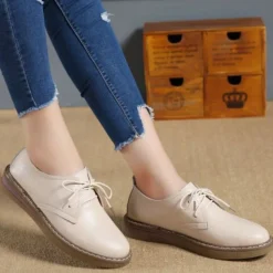 Frauen Mokassins Schnursenkel Wohnungen Damen Einfarbig Im Freien Slip On