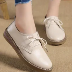 Frauen Mokassins Schnursenkel Wohnungen Damen Einfarbig Im Freien Slip On
