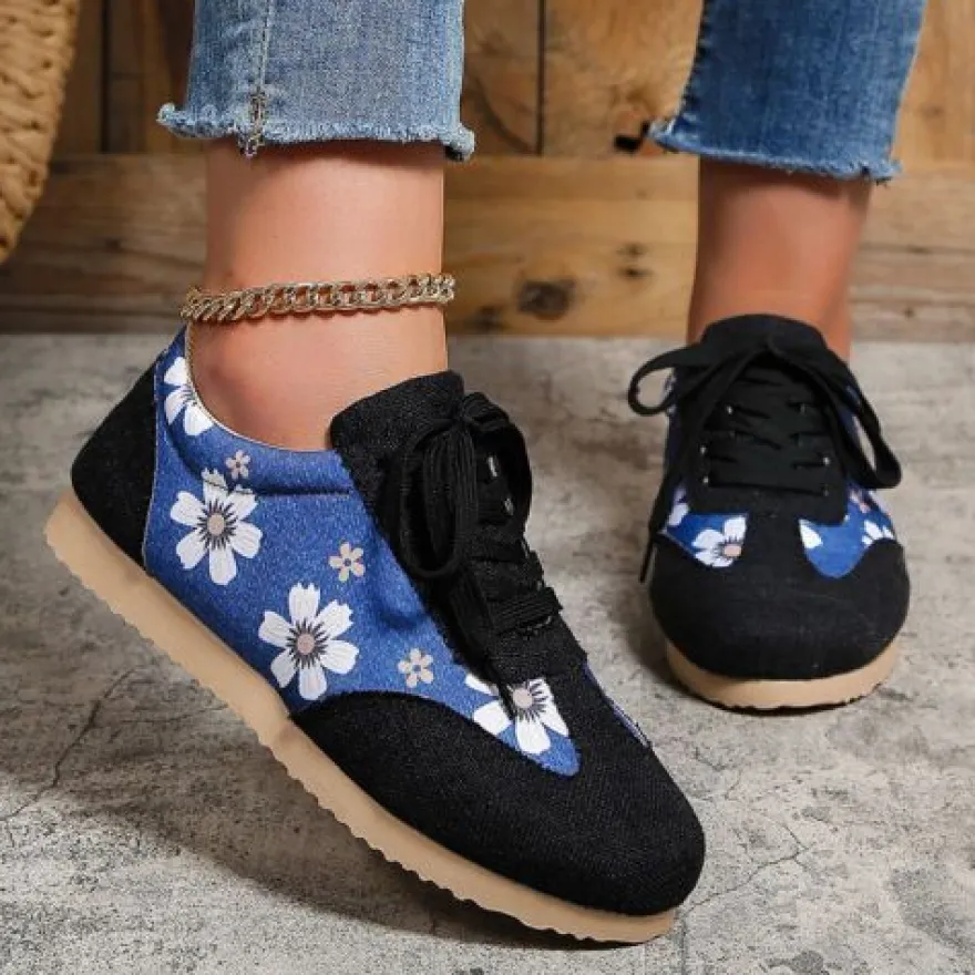 Frauen Wohnungen Blumen Turnschuhe Damen Atmungsaktiv Draussen Schnuren