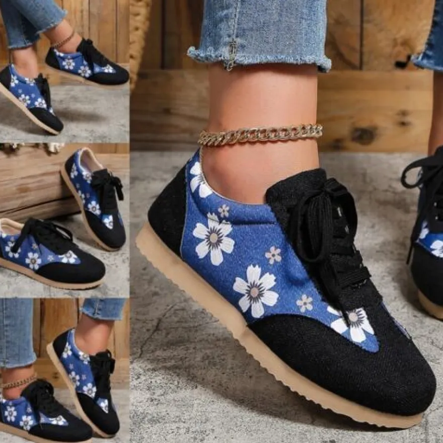 Frauen Wohnungen Blumen Turnschuhe Damen Atmungsaktiv Draussen Schnuren