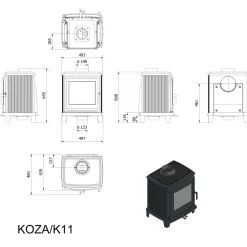 Freistehender Kaminofen KRATKI KOZA K11 6kW Gusseisen INTAKE Rekuperationssatz