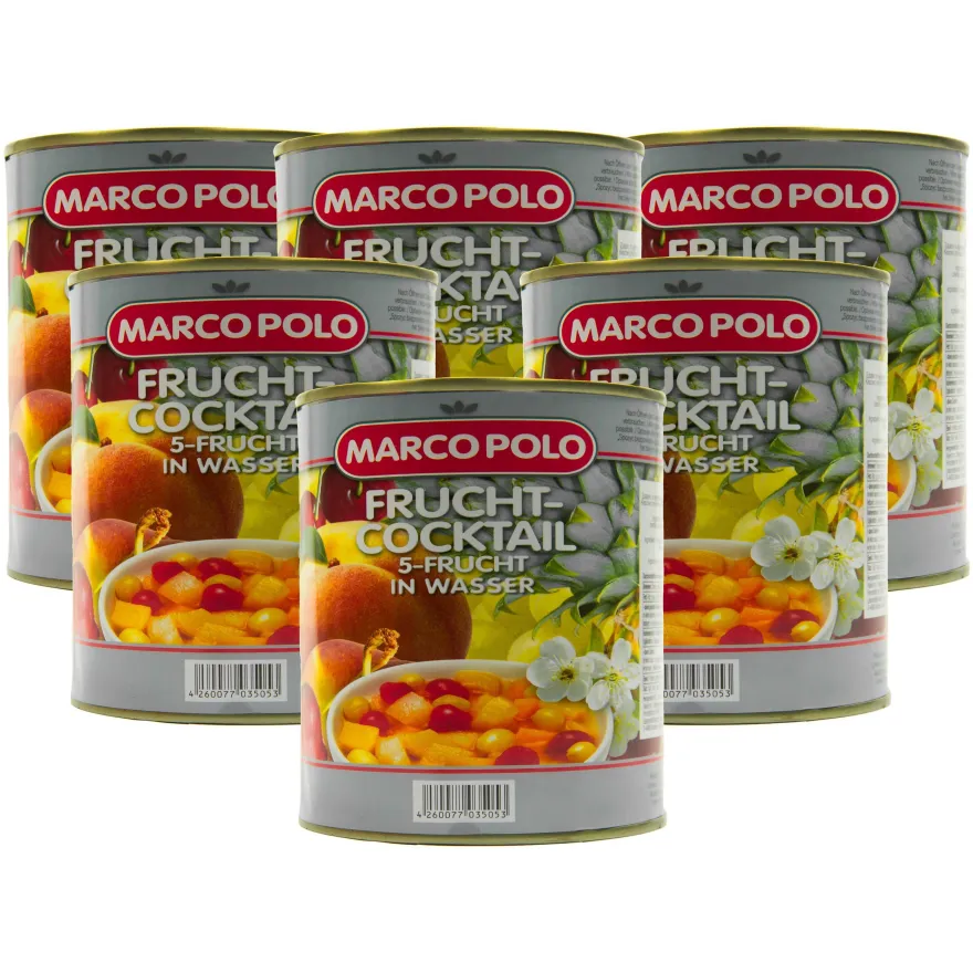 5-Frucht-Cocktail in Wasser 6 Dosen Füllmenge 820g ATG 500g
