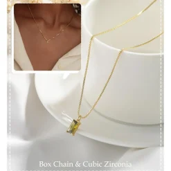 FUNEIA Damen Halskette 14K Vergoldet/925 Sterling Silber mit Geburtsstein